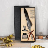 English Calligrap Feather Vintage Advertising ink Dip Water Metal Fountain Pen Set Birthday Gift Box 5 Nibs