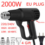 Black Color 220V Heat Professional Hot Air Gun Adjustable Temperature 60-600 ℃ 4 Nozzles for DIY Stripping Paint Shrinking