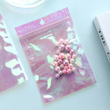 100pcs Pink Stand Up Holographic Zipper Packaging Bubble Bag Flat Pouches Small Laser Zip Lock Plastic Bags for Cosmetic Jewelry