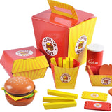 Simulation Wooden Hamburger Fries Fast Food Model Set Pretend Play Toy Creating Stacking Burger Combinations Kids