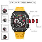 PINTIME Promotion Sale Men Fashion Sport Watch Chronograph Function Stopwatch Red Rubber Strap Auto Date Male Luxury Wristwatch