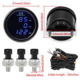 2" 52mm Digital LCD Three Pressure Gauge + Electrical Sensors 1/8NPT PSI Suspension Air Ride for Car Truck 12V