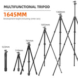 Portable Camera Stand 360° Rotatable Ballhead Aluminum Alloy 1645mm 10kg/22lbs Load Travel Tripod with Carrying Bag