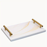 1pc Marble Pattern Bathroom Tray, Bathroom Toiletry Storage Tray With Golden Handles, Bathroom Supplies