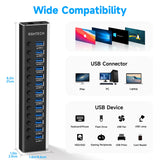 Hub Aluminum 13/16 Port USB 3.0 Splitter 5Gbps Data Transfer with Individual On/Off Switches for PC Laptop