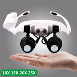 Magnifying 10X 15X 20X 25X 2LED Light Lamp Head Loupe Jeweler Headband Magnifier Eye Glasses Optical Glass Tool Repair