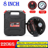 220KG Load 8-inch Electric Vacuum Suction Cup with Pressure Gauge - Heavy-Duty Hand Tool for Glass and Ceramic Tile Lifting. 1500mAh