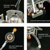 5800W Windproof Camp Camping Tea Stove with Fuel Canister Adapter Piezo Ignition Carry Case for Backpacking Hiking