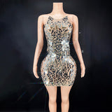 Novance Luxury Clothing Sparkling Mirror Shining Sexy Sleeveless Mini Women's Evening Dress