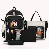 4pcs/set School Large Capacity Canvas Backpack For Students Bookbags Girls Kawaii Casual Book Travel Rucack Shoulder Bags