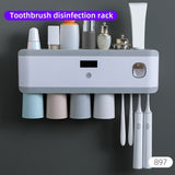 1pc Smart UV Sterilization Toothbrush Holder, With Gargle Cup & Toothpaste Dispenser, Wall Mounted Toothbrush Storage Rack, Multi-functional Toothbrush Storage Organizer, Electric Toothbrushes Hanging Holder Sanitizer, Bathroom Accessories