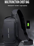 Multifunction Patent Leather Cycg Chest Waterproof Crossbody Anti-theft Travel Bag Male USB Charging Pack