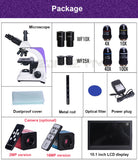 Professional Lab Biological HD Trinocular Microscope Zoom 2500X + 2/16MP Electronic Digital Camera USB HDMI VAG + 10-inch LCD