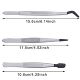 3 Pieces with Tips PVC Coated Set, Rubber Straight and Flat Tip Tweezers Red