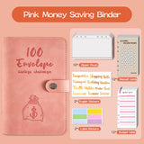 100 Envelopes Money Saving Challenge Budget Binder PU Leather Cover with Cash Envelope PVC Pocket Zipper/Budget Cards stickers
