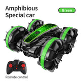 Double sided amphibious rolling and rotating remote control stunt beach toy