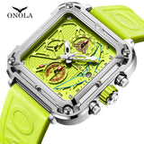 Luxury Watches for Men  Brand ONOLA Unique Square Design Fashion Quartz Sports Tape Watch Men Waterproof Relogio Masculino