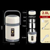 220V 2L Stainless Steel Warmer Electric Heated Lunch Box Container Constant Temperature Hot Food Thermal Boxes