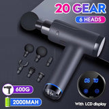 3200r/ 20 Gears LCD Muscle Massage Gun Sport Therapy Body Relaxation Pain Relief Slimming Shaping Massager 6 Heads