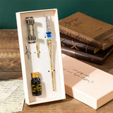 Retro Glass Dip Set Vintage Quill Calligraphy Crystal Writing Signature Ink Dipped with 2 Nibs & Pen Holder
