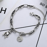 Fashion Cartoon LUCK Bear Thai Silver Bracelet Necklace