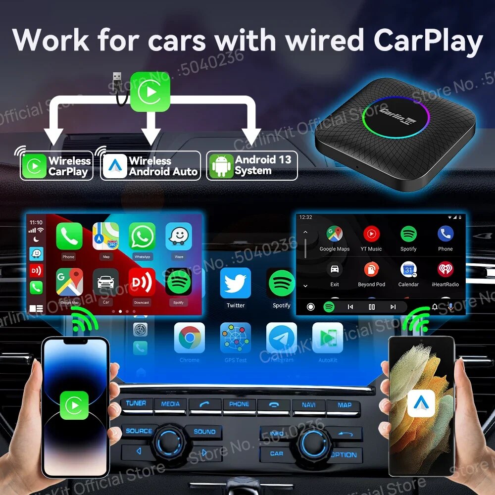 2024 CarPlay TV Auto Wireless Carplay Adapter New Android 13 SM6225 8 128G Smart Box For Netflix Spotify Kia IOS17