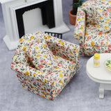 Mini Sofa, 1/12 Miniature Floral Sofas 3-Piece Sofa Set With 4 Pillows Dollhouse Furniture For Home Bedroom