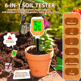 6in1 Soil Tester pH/EC/Moisture/Light/Humidity/Temp High Accuracy Digital Hygrometer pH Meter for Gardening Farming