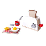 Wooden -Up Toaster Toy Kitchen Accessories Play Food Bread, Butter, Poached Egg Cutting Pretend Toys For Kid Easy To Use