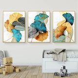 Blue Green Yellow Gold Leaf Plant Flower Canvas Poster Abstract Painting Wall Art Print Living Room Decoration