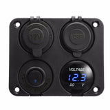 Dual USB Socket 2.1A+2.1A + 12V Power Outlet +NO-OFF Switch+ LED Voltmeter 4 in 1 Charger Panel for Car Motocycle