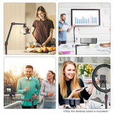 C-Clamp Desk Mount Bracket 3-Section Flexible Arms Desktop Live Streaming Stand for DSLR Smartphone Tablet LED Ring Light Webcam