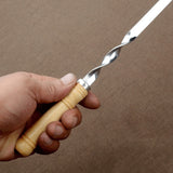 12Pcs 55Cm BBQ Skewers Long Handle Shish Kebab Barbecue Grill Stick Wood BBQ Fork Stainless Steel Outdoors Grill Needle