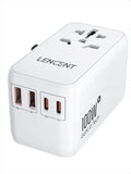 LENCENT 65W/100W International 2USB 3 Type C GaN Fast Charging Adapter with EU AU US UK Plug for Travel