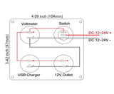 Dual USB Charger 2.1A Voltmeter 12V Cigarette lighter Power Outlet + ON-OFF Toggle Switch for Car Boat Marine Truck Camper