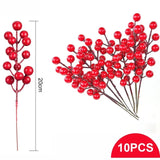 10pcs Artificial Pine Branches Holly Red Berries Stems for Xmas Tree DIY Wreath Decorations Christmas Home Decoration