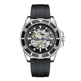 PINTIME New Auto Mechanical Watch Men Fashion Silicoe Strap Steampunk Self-Wind Male Mechanical Wristwatch Relogio Masculino