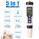 5 in 1 Professional Multi-parameter Combo Testing Meter PH/EC/TDS/Saity/Thermometer Digital Multi-Function Tester Water