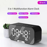 Digital Mirror Surface Alarm Clock Desktop Portable BT Speaker & FM Radio Rechargeable Support TF Card for Home Office Travel