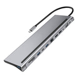 C Hub 12 in 1 Multi Splitter Docking Station Type-C USB 3.1 to Dual HDMI-compatible 4K RJ45 VGA for Book Laptop