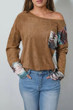 European And American Fall Color-blocking Diamond Long Sleeve Pullover Round Neck T-shirt