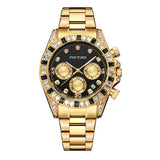 PINTIME Business Men's Watch Iced Out Diamond Stainless Steel Strap Luxury Color Quartz Wristwatch Waterproof Relogios Masculino