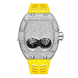 PINTIME Men's Watch Fashion Diamond Iced Out Case Silicone Strap Luxury Quartz Wristwatches Montre Relogios Masculino Hot Sale