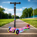 Foldable Light-Up Wheels 3 Wheel Adjustable Height Kids Push Scooter Non-Slip Deck for Children Ages 2-10