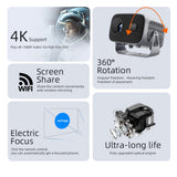 Smart Portable Small Android 11 Projector with 5G/2.4G Dual WiFi BT 1080P 8000L 4K Support USB2.0 and Hard Disk