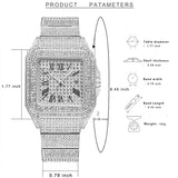 PINTIME Ice Out Square Watch For Men Top Brand Luxury Full Diamond Mens Watches Ultra Thin Waterproof Hip Hop Clock Dropshipping