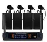 Professional VHF Wireless System 4 Channel Handheld Karaoke Microphone for Home Party Church Event TV Speaker