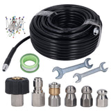 Sewer Jetter Set 100ft High Pressure Washer Hose 1/4 Inch NPT Stable Weather Resistant High Toughness with 2 Wrench for Car