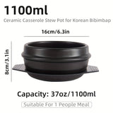 1pc Dolsot Bibimbap Earthenware Stone Bowl, Korean Cooking Soup Ceramic Pot, Donabe Pot With Heat-Resistant Tray