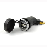 3.3A DIN Hella Powerlet Plug to Dual USB Charger Adapter for Ducati Triumph Motorcycle iPhone, and GPS Saav (Angled)